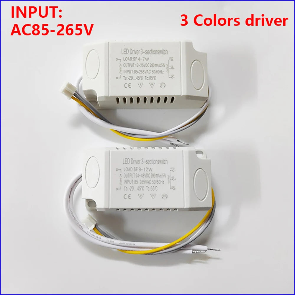 AC Input 85-265V Isolation driver With 3Colors LED transformer (8-12W)×2 (36-50W)X2  for dimmable color-changeable chandelier