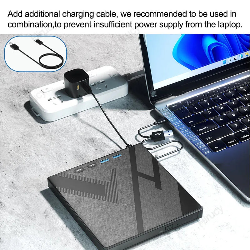 7 in 1 External Bluray Optical Drive for Laptop PC USB 3.0 Type-C BD DVD CD-RW Player Portable Burner with SD/TF Card Slot
