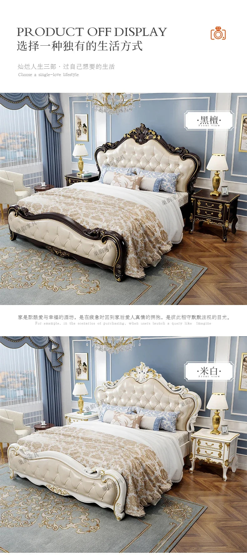 European Luxury Modern Double Bed Frame Mattress Storage Solid Wood Princess Bed Queen Size Cama Bedroom Set Furniture