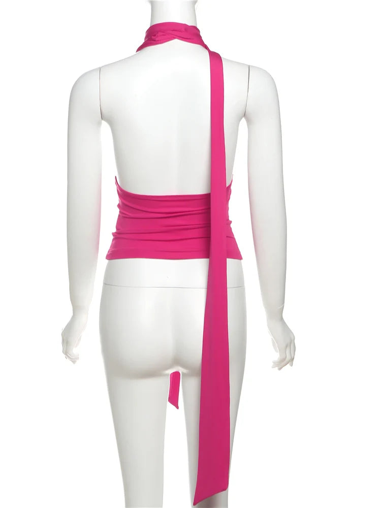 Weird Puss Scarf Tank Tops Women Backless Irregular Summer Trend Hottie Hipster Trend Sexy Wild Classic Streetwear Basic Vest