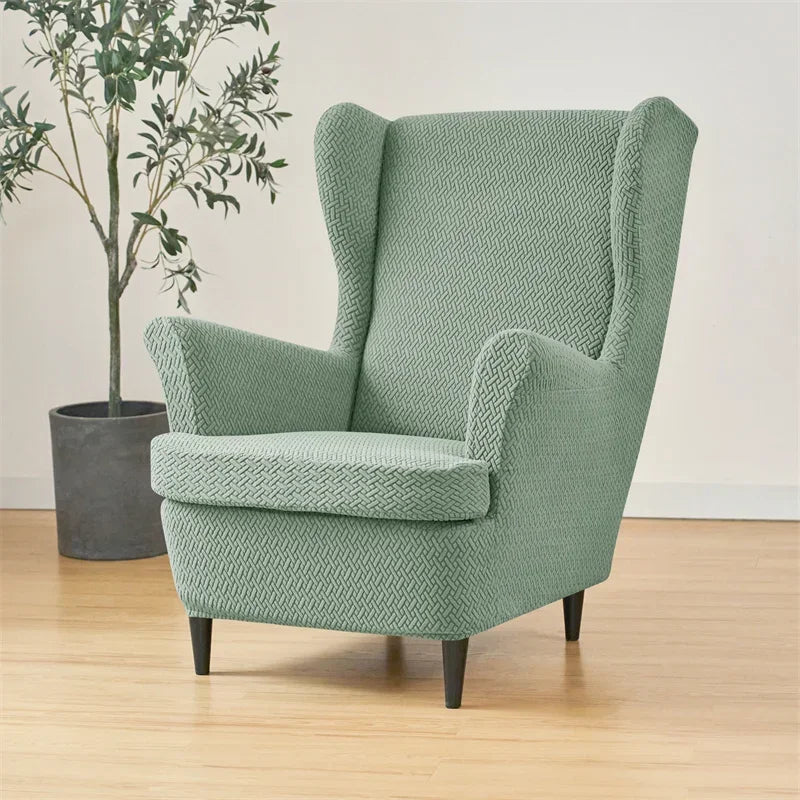 Classic Solid Color Jacquard Wingback Chair Covers Soft Wing Armchair Cover with Seat Cushion Cover Sofa Slipcovers Home Decor