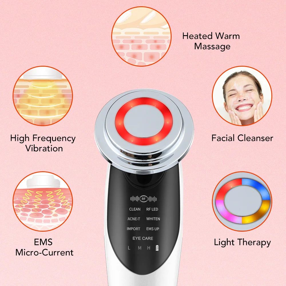 7 in 1 Face Lift Devices Microcurrent Skin Rejuvenation EMS RF Women Facial Massager Light Therapy Anti Aging Wrinkle Beauty