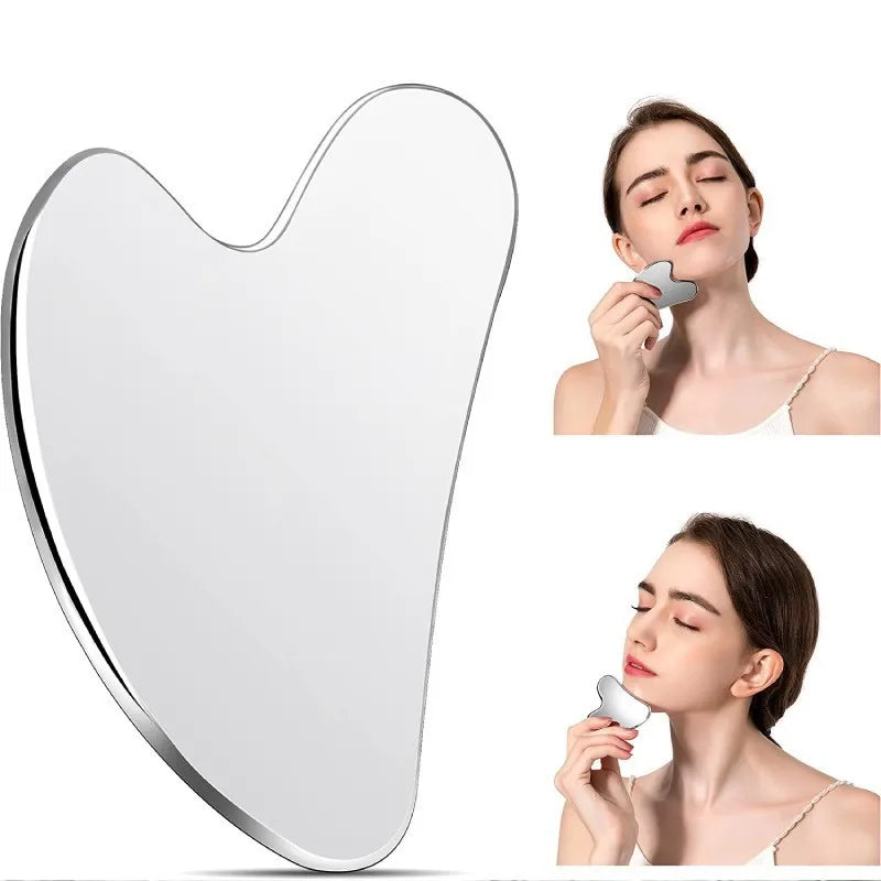 Gua Sha Board Heart Shape Stainless Steel Muscle Massage Tissue Therapy Scraping Plate Promote Blood Circulation Body Relaxation