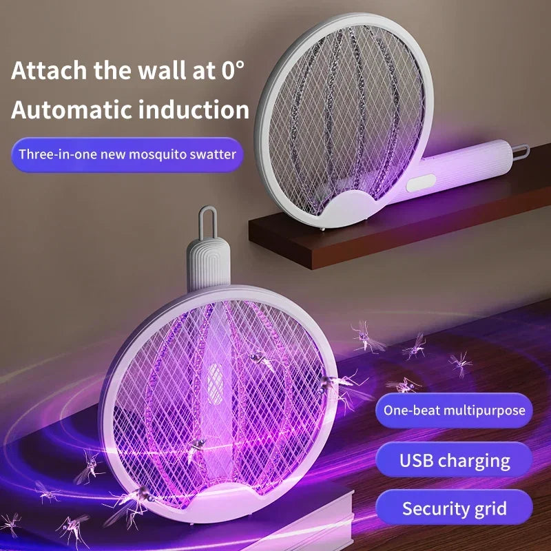 Foldable Electric Mosquito Killer Fly Swatter Trap USB Rechargeable Mosquito Racket Insect Killer with UV Light Bug Zapper 3000