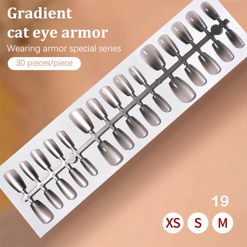 30Pcs Fake Nails French Style Gradient Cat Eyes Press On Full Cover Artificial Three Sizes Available False Nails Nail Enthusias