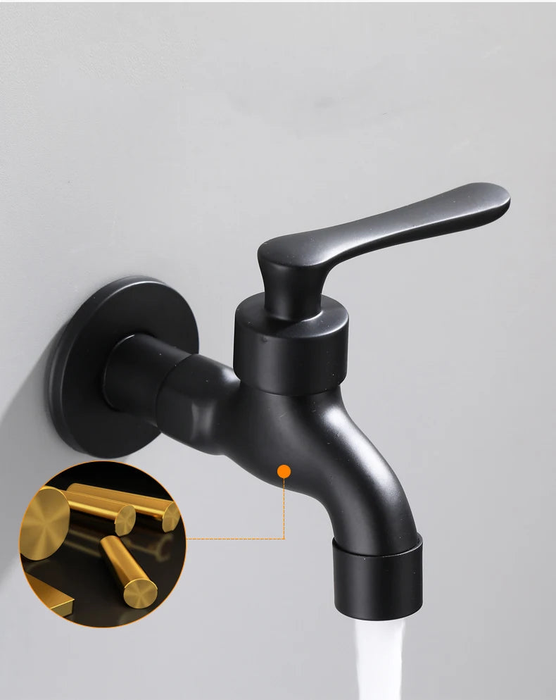 Bathroom Black Single Cold Tap Wall Washing Machine Single Tap Cold Water Faucet Garden Black Tap