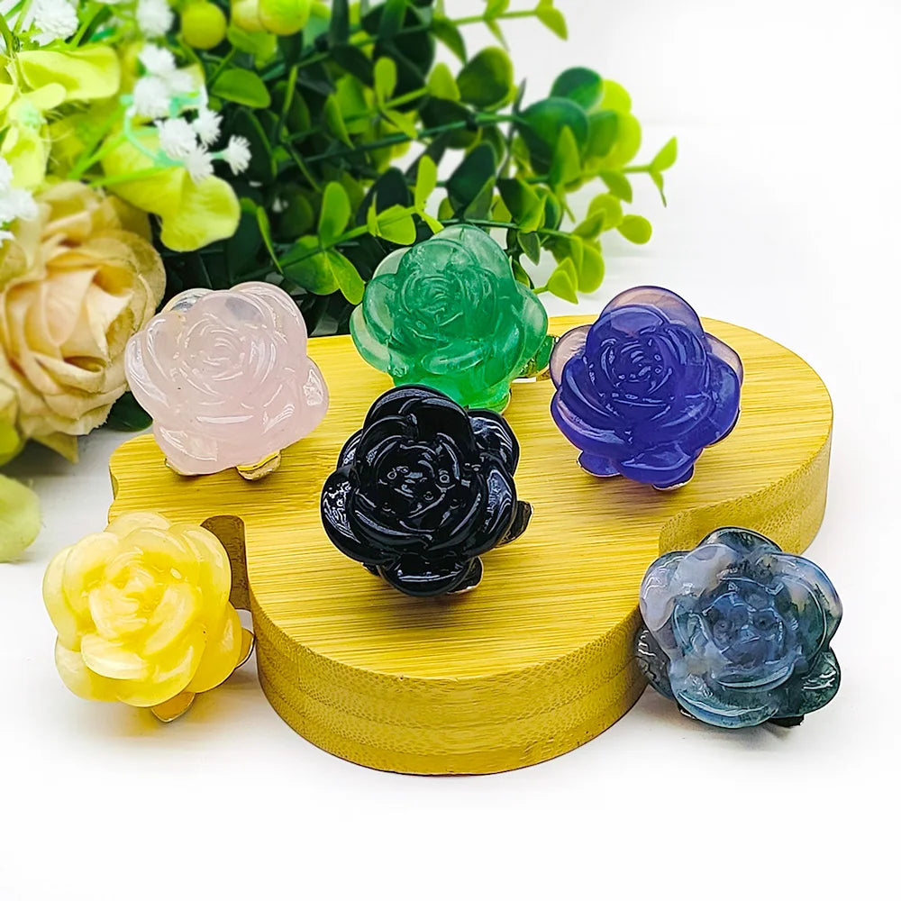 1pc Natural Crystal Rose Crafts Carved Purple Fluorite Quartz Gemstone Souvenirs for Home Dcoration