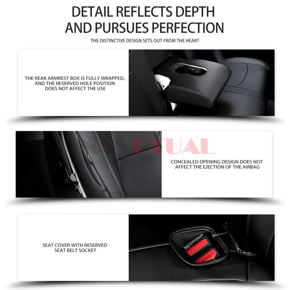 Seat Covers for Tesla Model Y 3 Seat Covers 2023-2020 Black seat Covers Interior Cover Nappa Leather Car Seat Accessories Black