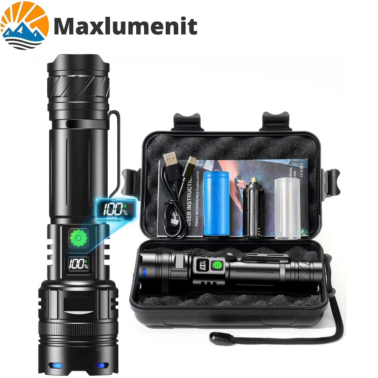 Powerful 1000000 High Lumen LED Flashlight Super Bright Rechargeable Portable Ultra Power USB C Torch lamp Outdoor Emergency use