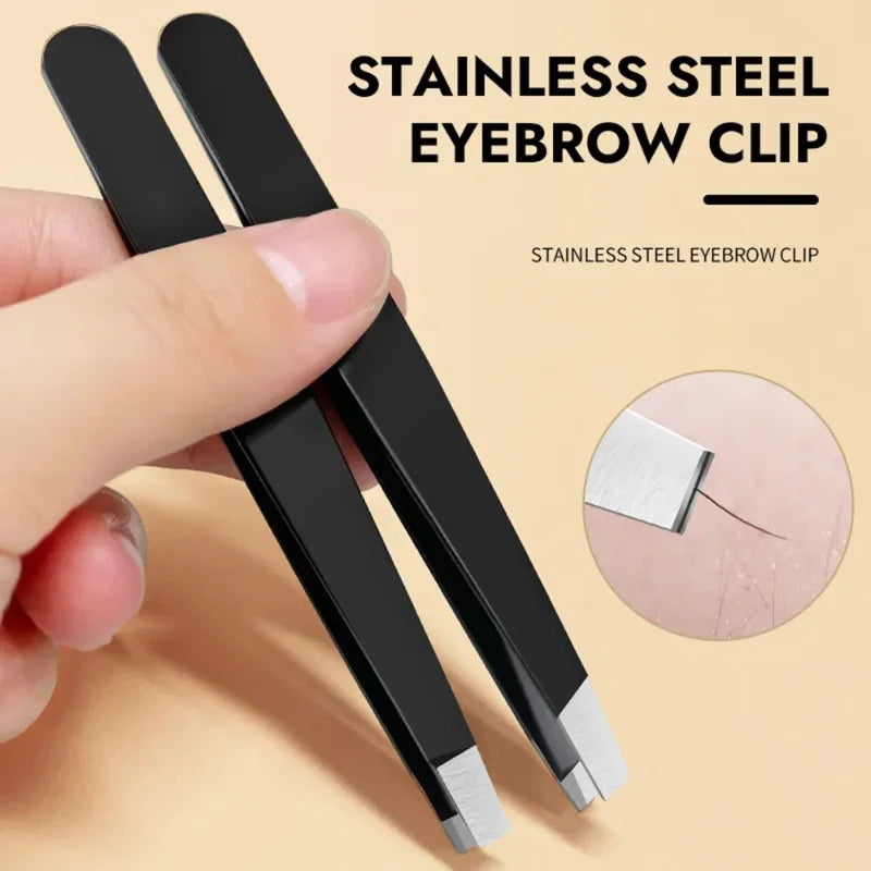 CNK  Wholesale Stainless Steel Black Eyebrow Tweezer with Slant and Flat Point Beauty Tools for Eyebrows & Ingrown Hair Removal