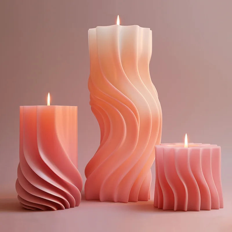 Irregular Wave Cylindrical Candle Silicone Mold With Geometric Shape Twisted Stripes Cylindrical Candle Mold Resin Gypsum Mold