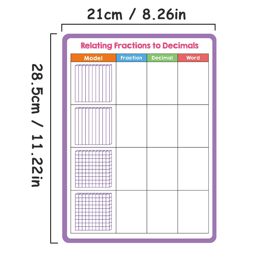 Reusable A4 Handwriting Board for Kids English Math Fraction Decimal Practice Erasable Learning Aid