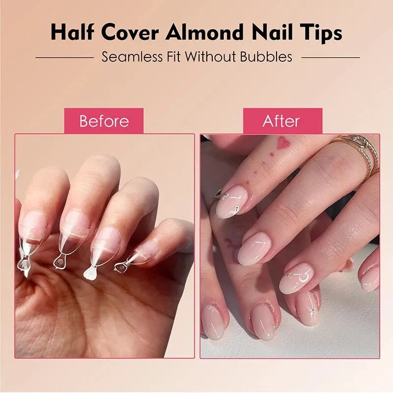 120pcs Half Cover Almond Fake Nails Half Matte Pre Buff Acrylic Nails Extra Short Almond Shape Gel Nail Tips 12 Sizes Easy Use