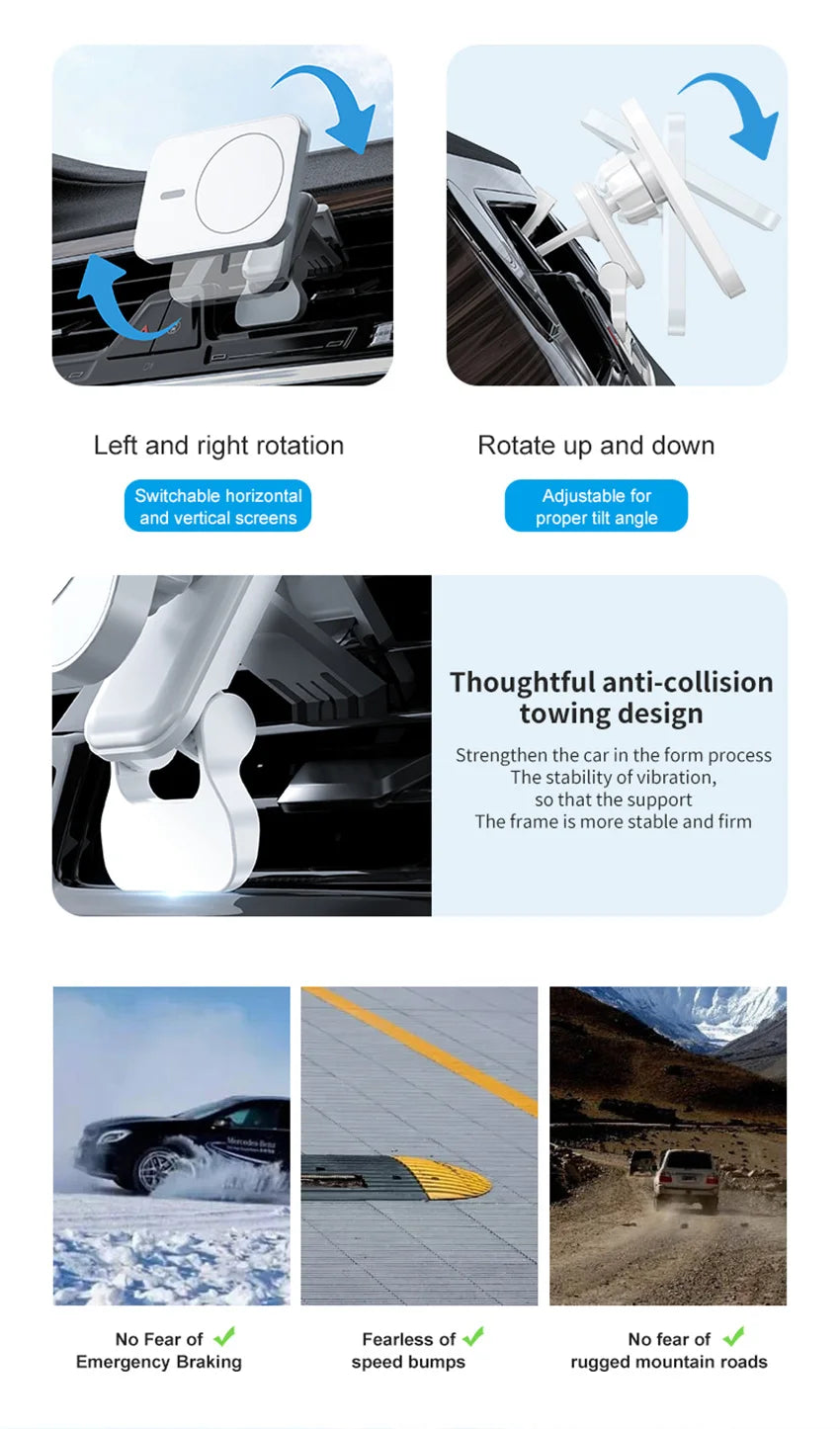 Magnetic Wireless Charger Car Air Vent Stand Phone Holder 15W Magnet Car Fast Charging Station For iPhone 12 13 14 Pro Max Mini