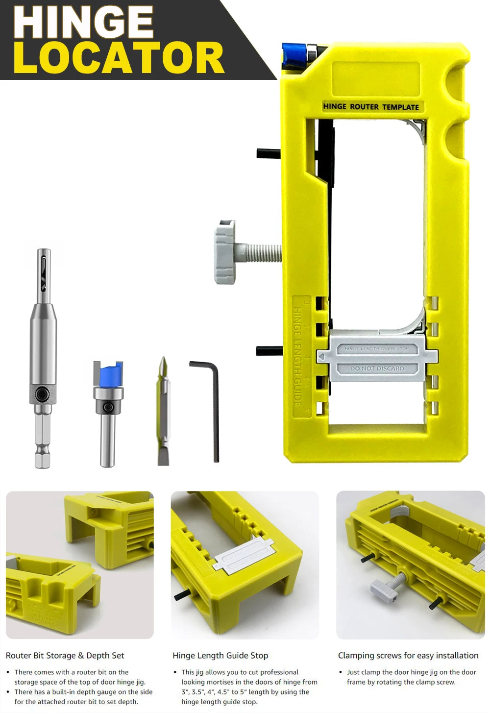 New Door Hinge Routing Jig And Hinge Jig Plastic 3‑5in Length 1/4‑5/8in Radius Hinge Router Template for Woodworking Tool（green）