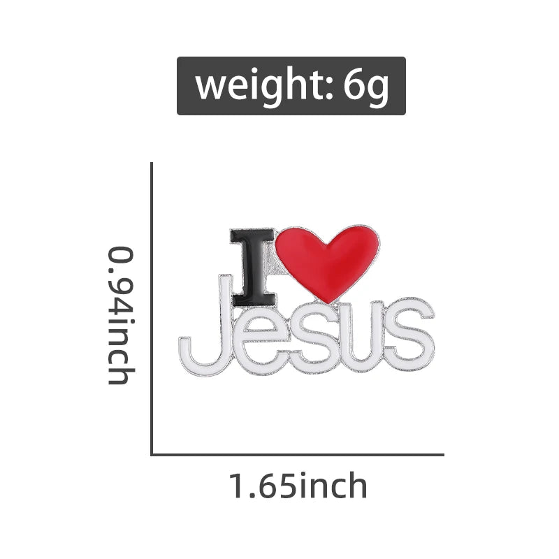I Love Jesus Enamel Pins Custom Phrase With Heart Brooches Shirt Collar Lapel Badges Simple Jewelry Gift for Kids Friends