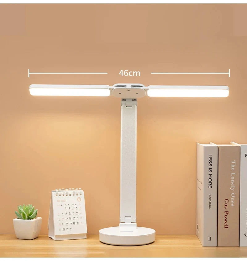 Multifunctional Eye Protection Rechargeable LED Clock Dimmable Desk Lamp 180° Rotating Foldable Desktop Reading Night Light USB