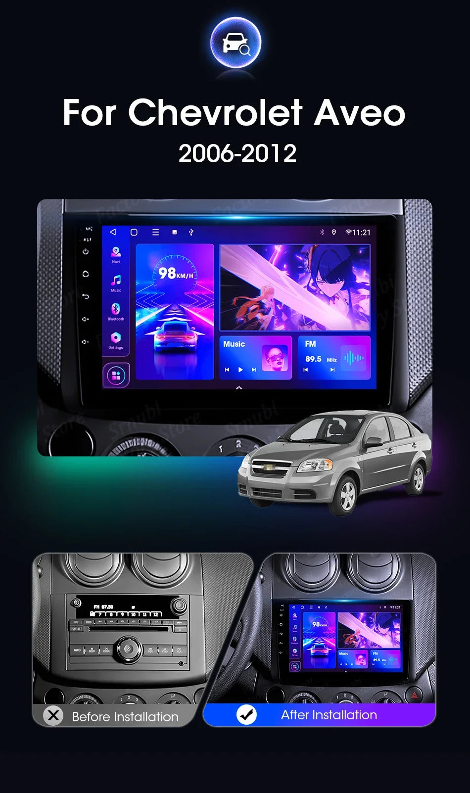 2Din Android 12 Car Radio for Chevrolet AVEO T250 2006-2012 Multimedia Player Carplay Auto Autoradio Navigatore Stereo Head Unit