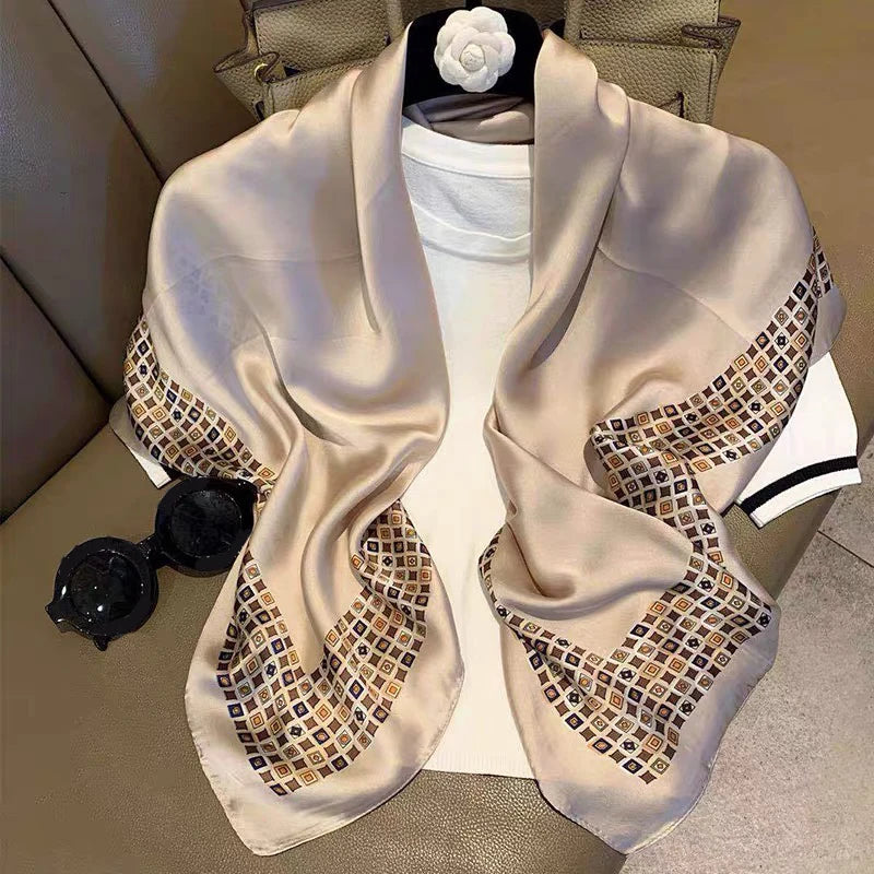 Spring Scarf Women's Luxury Design Polyester Material Smooth Scarf Soft Muslim Headscarf Shawl Beach 90x90cm