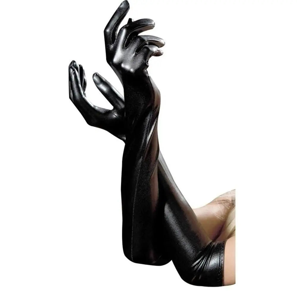 Adult Sexy Long Latex Gloves Black Ladies Hip-pop Fetish Faux Leather Gloves Clubwear Sexy Catsuit Cosplay Costumes Accessory