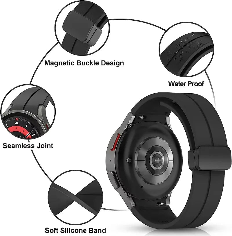 No Gap Soft Silicone Strap For Samsung Galaxy Watch 7 6 5 4 40mm 44mm Breathable Magnetic Wristband Watch 6 4 Classic/5 Pro 45mm
