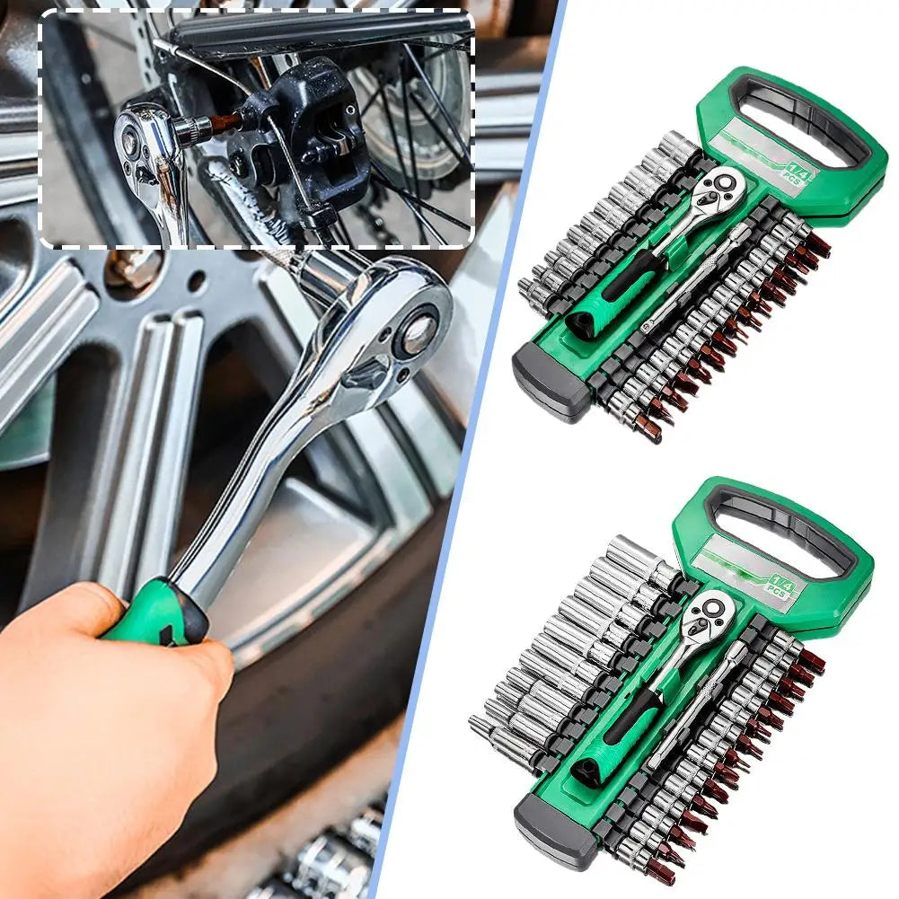 Ratchet Socket Wrench Set 1/4 3/8 1/2 Combination Motorcycle Car Repair Hand Tools Spanner Sleeves Head Auto Repairing Kit