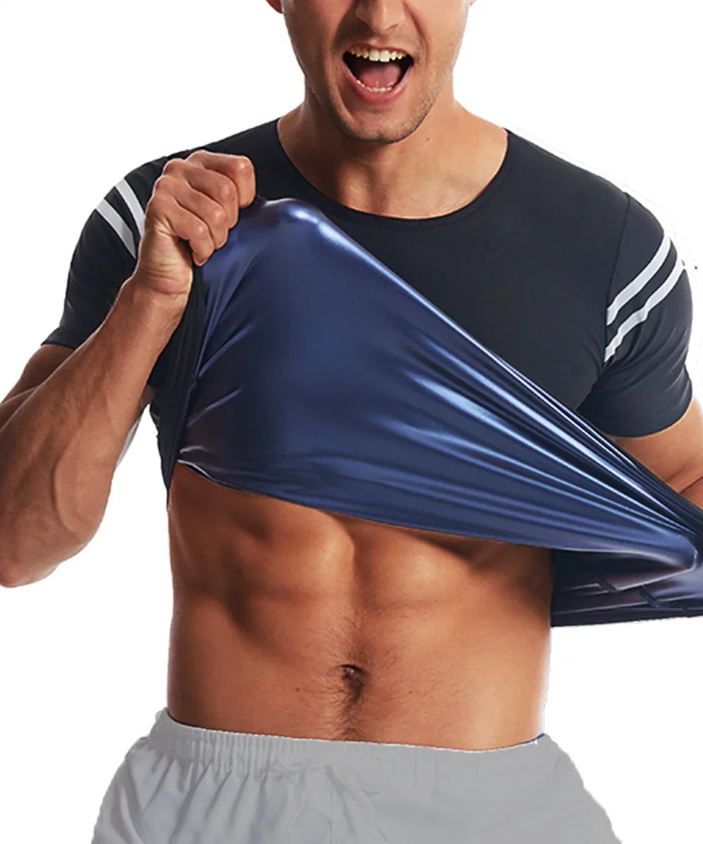 Men Sauna Sweat Shirt Heat Trapping Compression Vest Waist Trainer Gym Workout Shirts Slimming Body Shaper Weight Loss Tank Tops