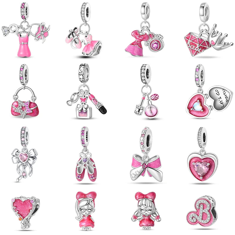 925 Sterling Silver Princess Powder Series Exquisite Daily Bow Sweet Charms Beads Fit Pan Original Bracelets DIY Jewelry