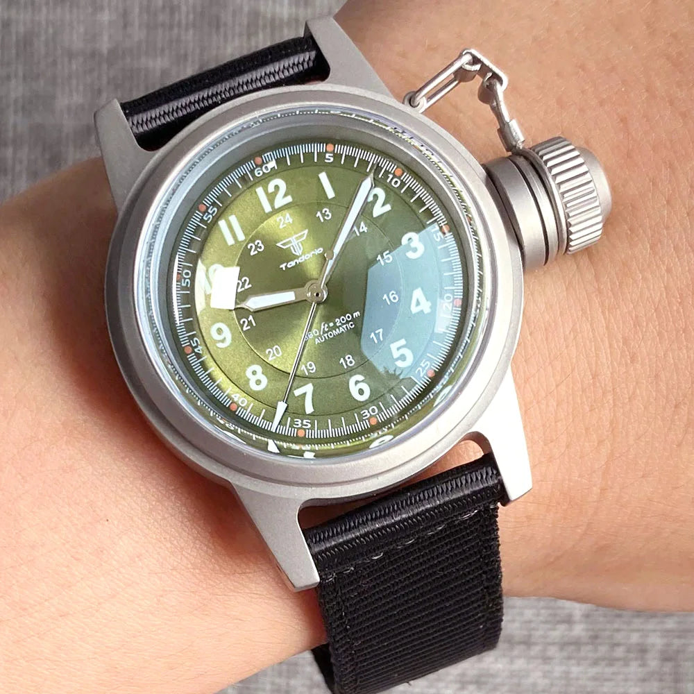 Tandorio NH35A 36mm Automatic Men Watch Diver Movement 20Bar Waterproof Wristwatch Big Crown Domed Sapphire Glass Nylon Band