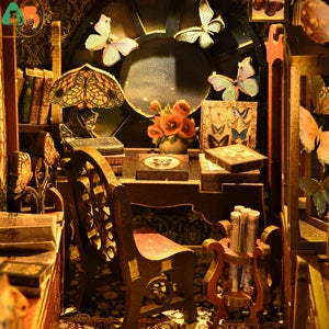 ATUBAN DIY Book Nook Kit, 3D Wooden Puzzle Miniature Dollhouse, Booknook Kit Bookend Bookshelf Insert Decor with LED Light