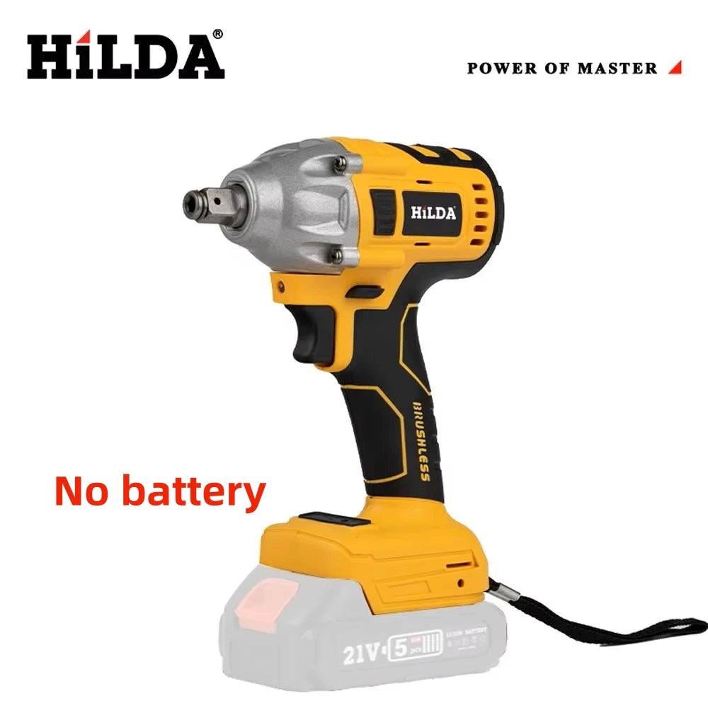 HILDA 18V Blue Brushless/Brushed Electric Impact Wrench Rechargeable 1/2 Socket Wrench Cordless for Makita Battery