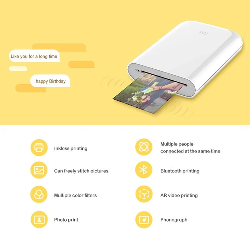 Original Xiaomi Mini Photo Printer ZINK Inkless Technology Bluetooth 5.0 Portable Multifuncion AR Video Printing With Print Pape