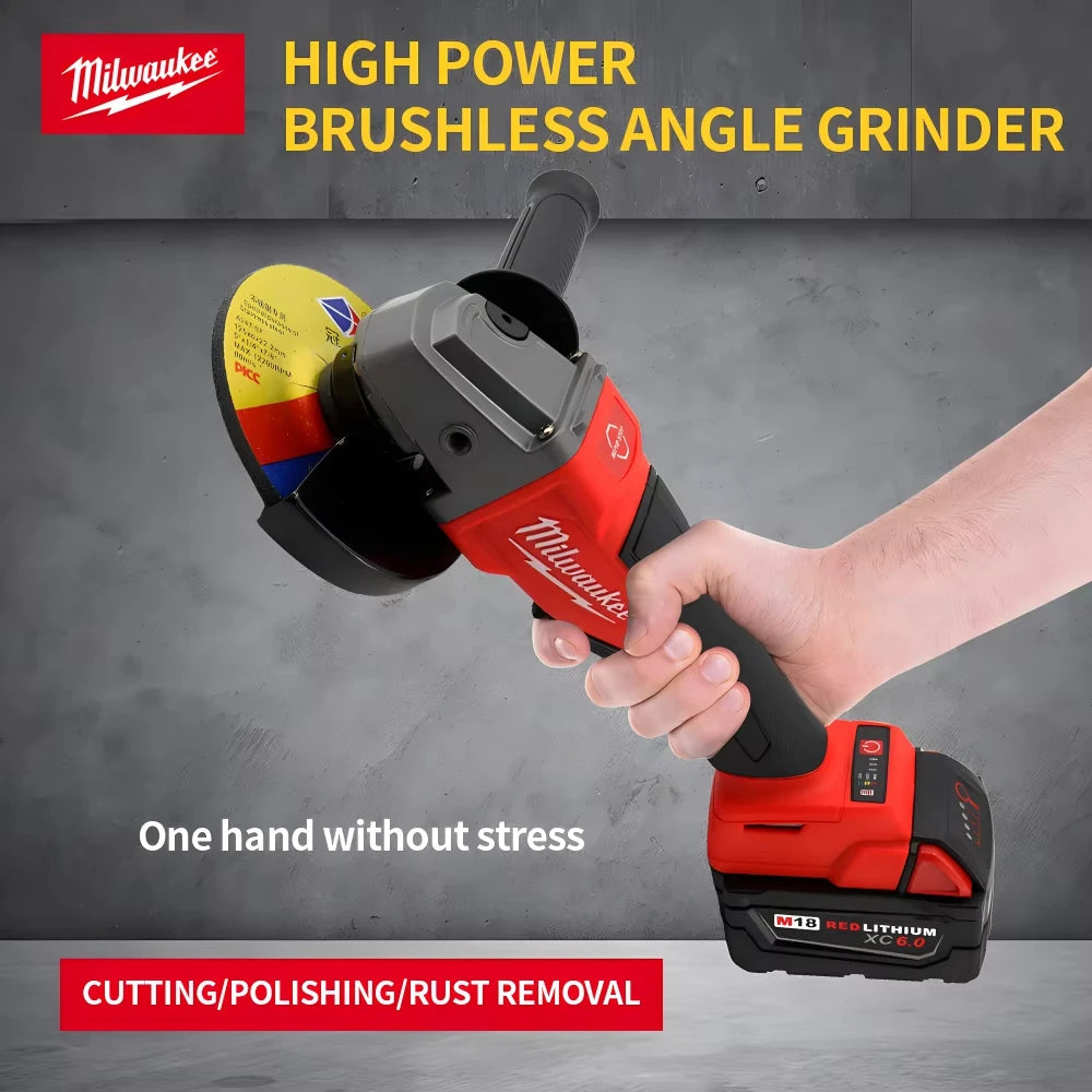 Milwaukee 125mm/100mm Brushless Angle Grinder 3 Gears Variable Speed Electric Cutting Machine 18V Cordless Polishing Machine