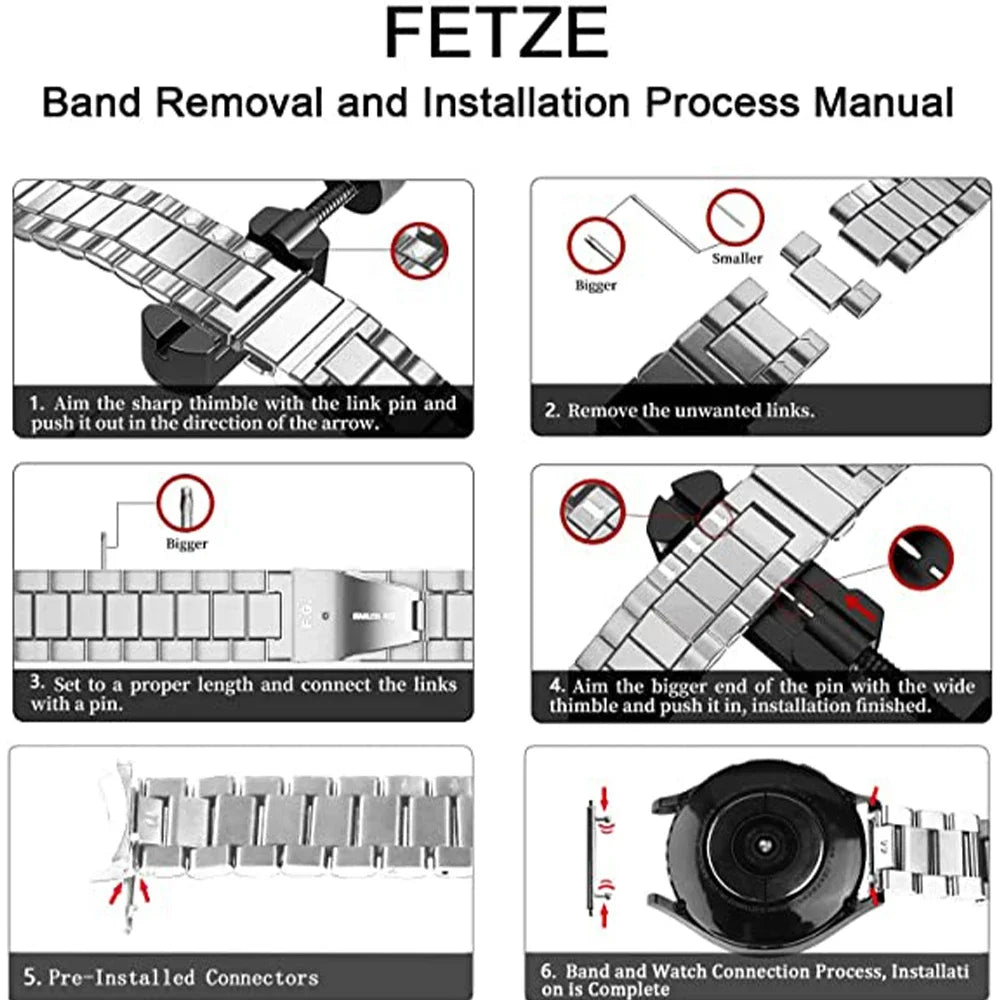 Metal Strap for Samsung Galaxy Watch 5 Pro 45mm 7 6 5 4 44mm 40mm Curved Interface Wristband for Galaxy Watch 4/6 Classic Correa