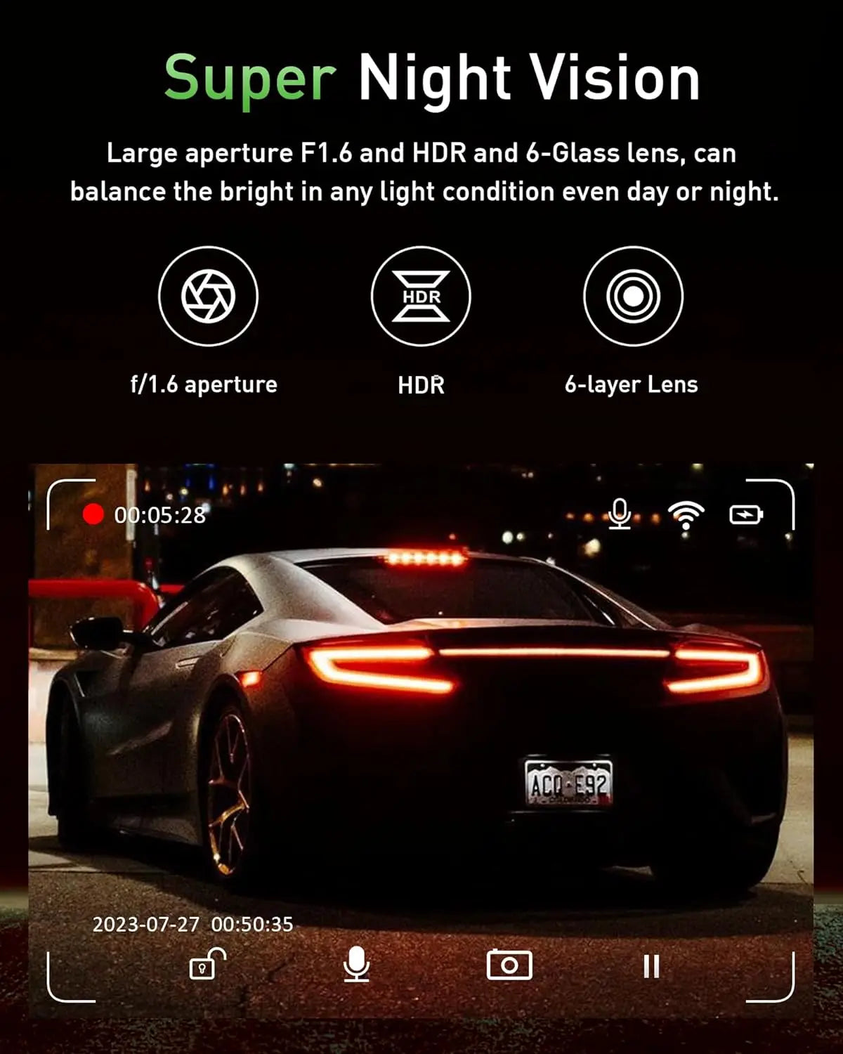 Dash Cam for Cars Car Camera Dash Cam 4K WIFI Camera for Car Front and Rear Dash Camera Black Box 24H Parking Mode Recorder