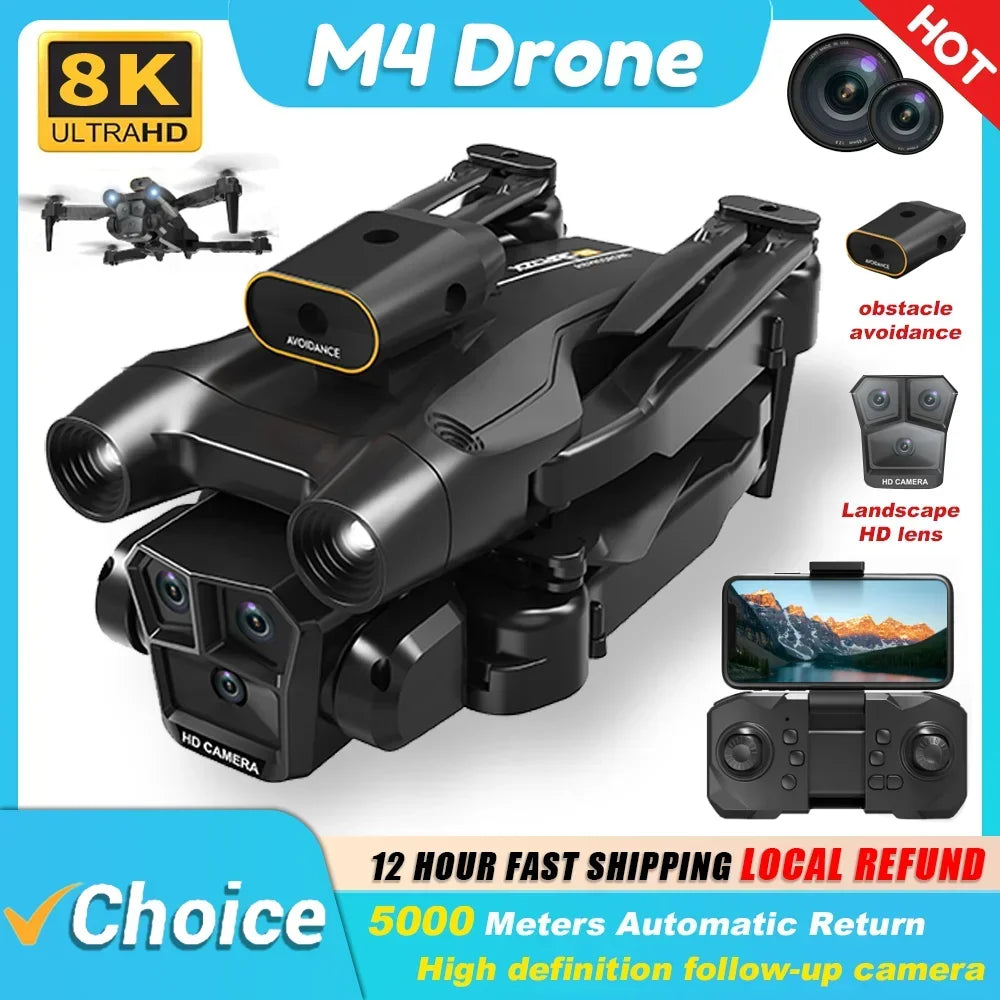 2024 M4 Drone 4K Aerial Photography With 5G WIFI MINI Dron Triple HD Camera Foldable RC Quadcopter FPV Height Hold Apron Sell