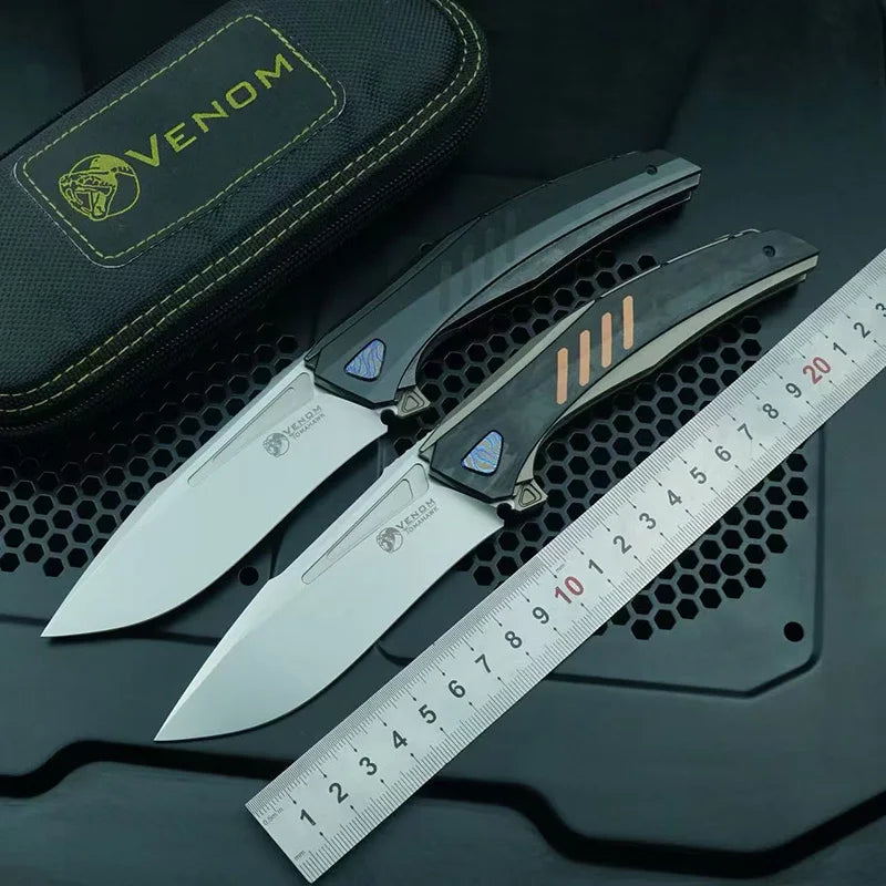 VENOM battle axe Flipper Folding Knife M398 Blade Titanium+CF Handle  Outdoor Camping Hunting Fishing Pocket Fruit EDC Tool