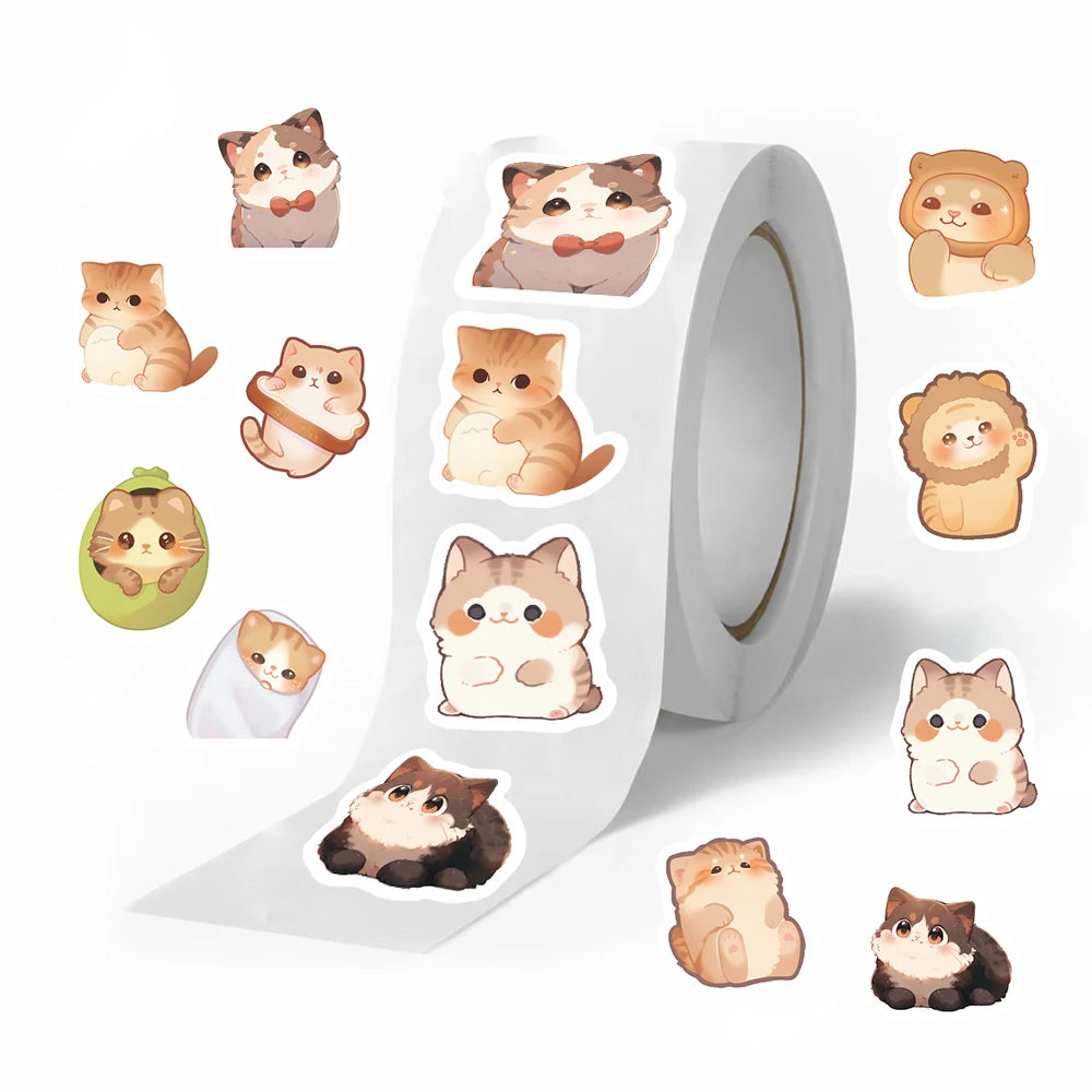 500Pcs/Roll Cartoon Cute Big Eye Cat Stickers for Notebook Helmet Scrapbook Journaling Encourage Children Sticker