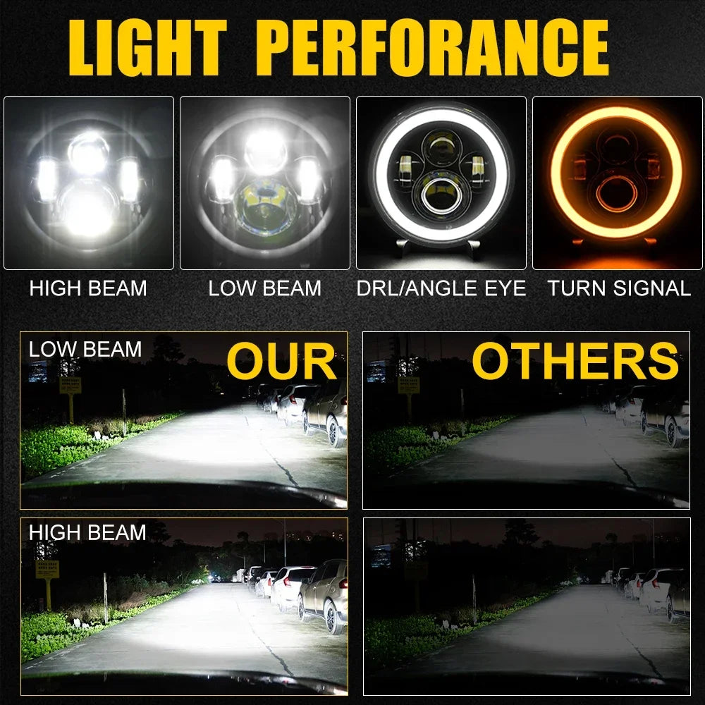 2pcs Universal 7 Inch Led Car Motorcycle Headlight DRL H4 Headlamp For Harley BMW Yamha Honda 7" Headlight