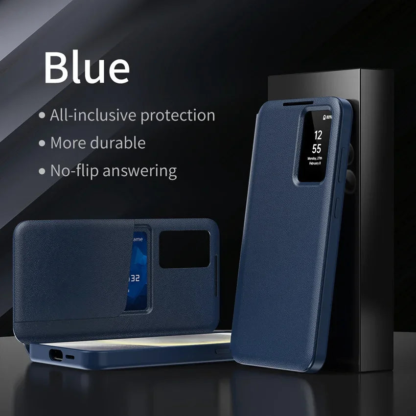 Smart Window View Leather Flip Case for Samsung Galaxy S26 S25 S24 S23 Ultra Plus No-flip Answering Card Holder Slot Book Cover