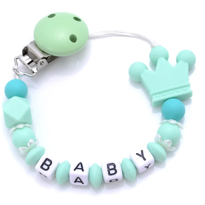 New Baby Crown Pacifier Clips Silicone Pacifier Chains Handmade Toddler Teething Chain Nipple Clip Chew Toys Not Customized