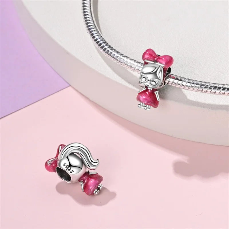 925 Sterling Silver Princess Powder Series Exquisite Daily Bow Sweet Charms Beads Fit Pan Original Bracelets DIY Jewelry