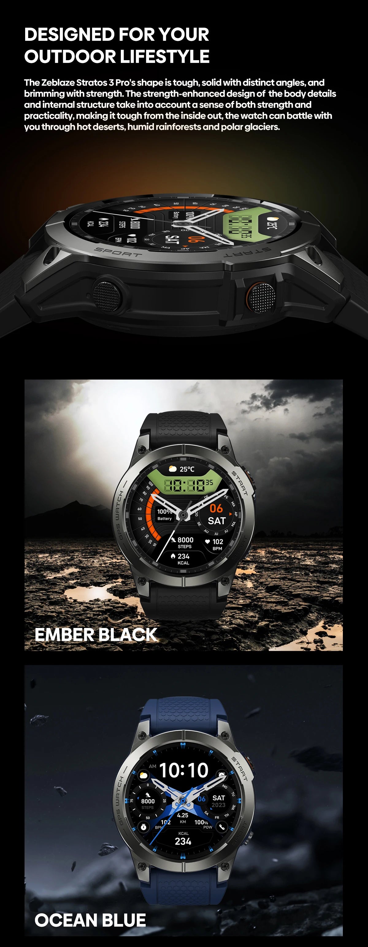 [2024 World Premiere] Zeblaze Stratos 3 Pro GPS Smart Watch Built-in GPS 1.43'' AMOLED Display Bluetooth Phone Calls For Man