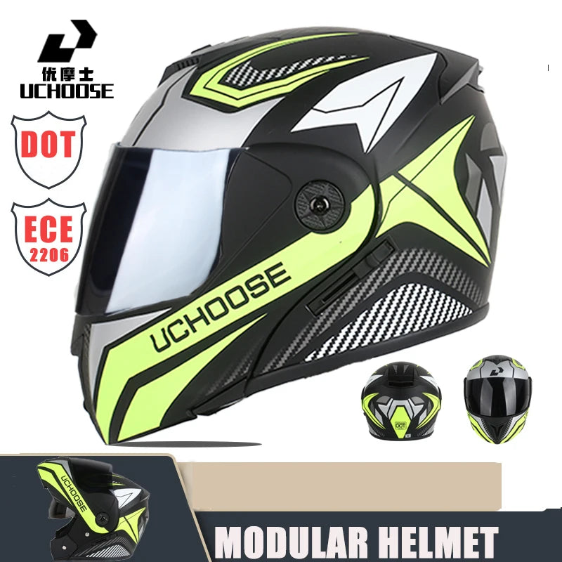 New Modular Motorcycle helmet full face racing with Double sun visor Women man flip up helmet Double lens DOT