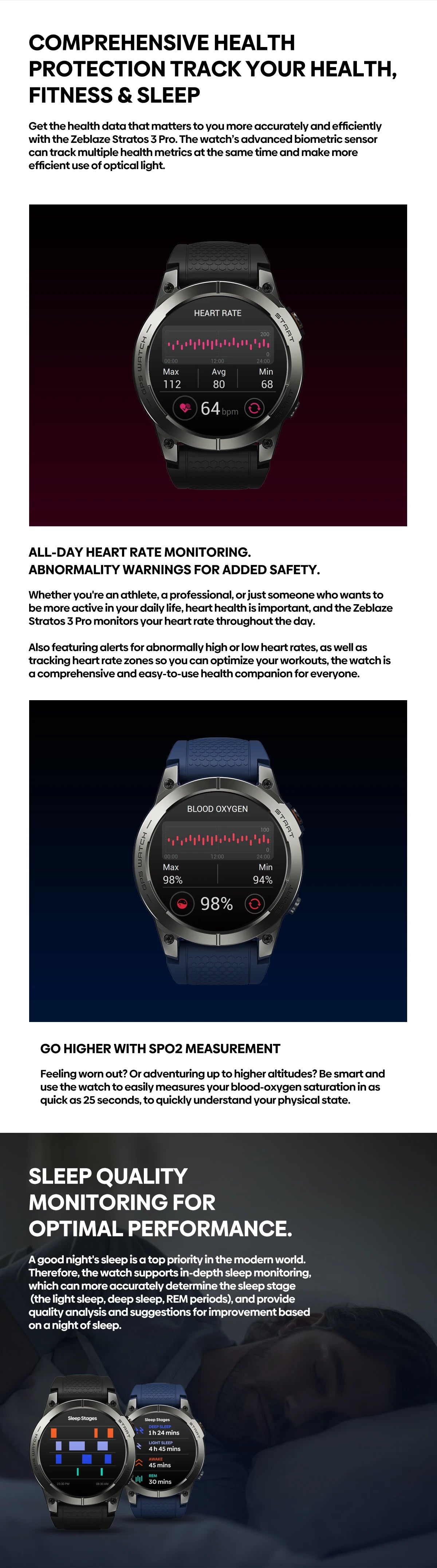 [2024 World Premiere] Zeblaze Stratos 3 Pro GPS Smart Watch Built-in GPS 1.43'' AMOLED Display Bluetooth Phone Calls For Man