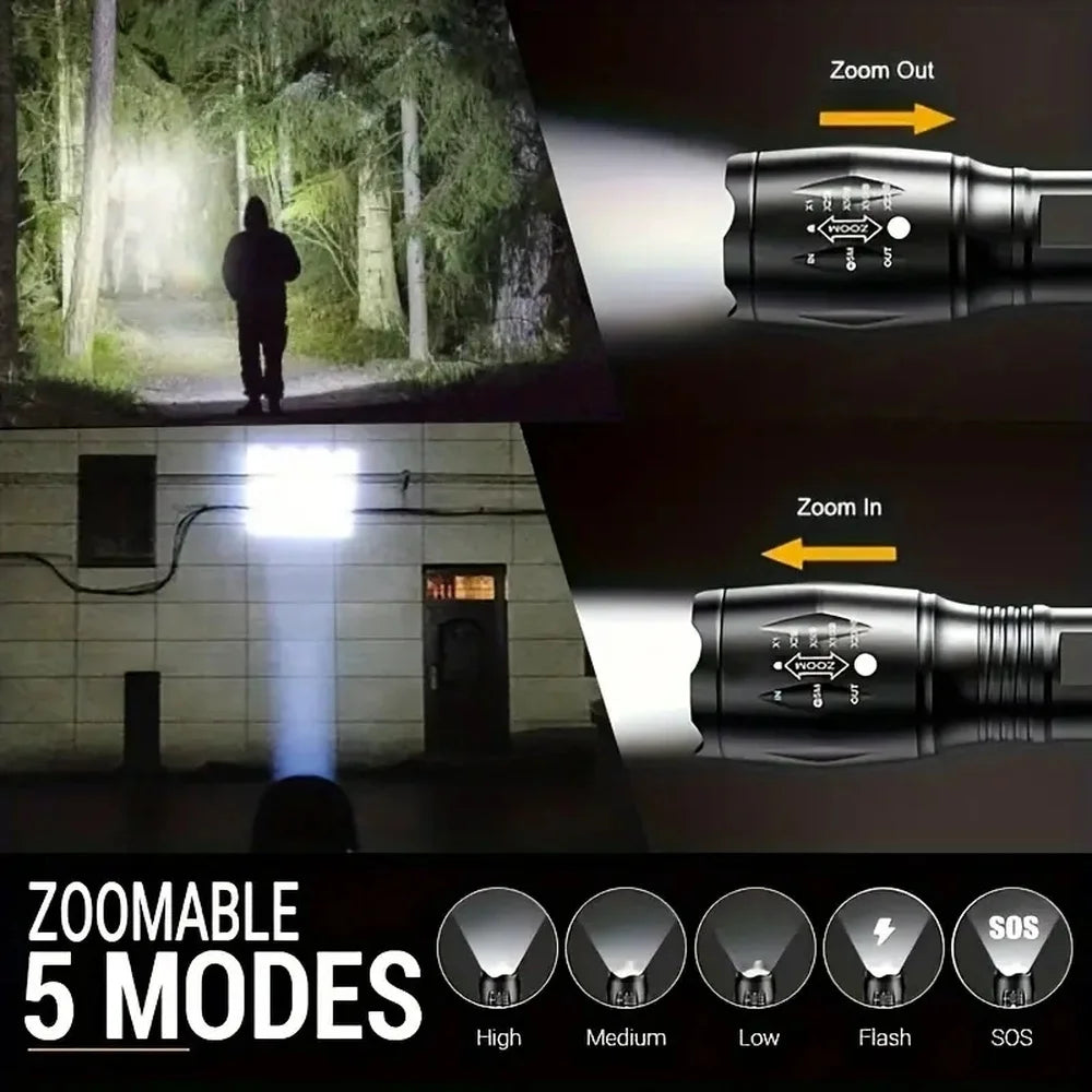 AAA Battery Powered High Power LED Flashlights Self Denfense Tactical Torch Aluminum Alloy Waterproof Zoom Outdoor With 5 Modes