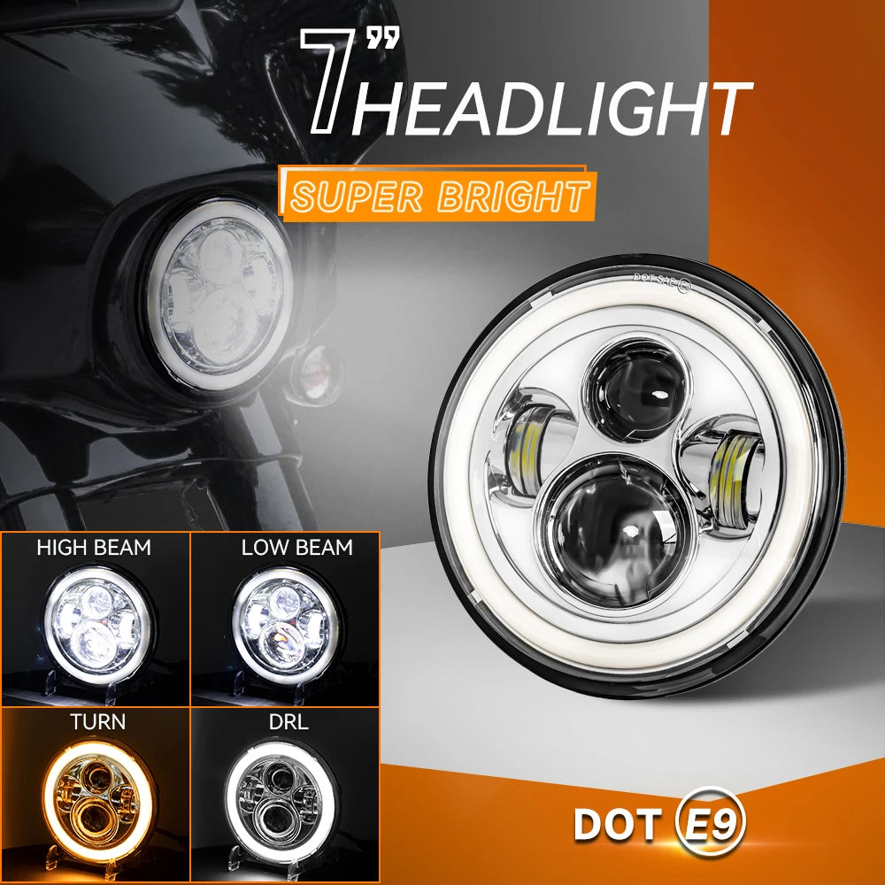Classic 7 Inch  Motorcycle Led Headlight For Harley Yamha Honda 7" Headlight  Motorcycle LED lamp Cafe Racer DRL H4 Headlamp
