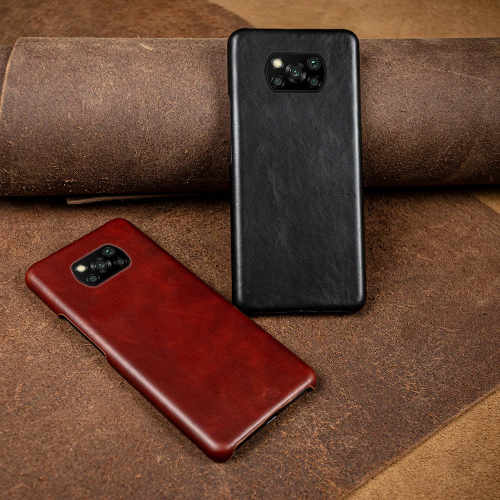 Genuine Leather Phone Case For Xiaomi Poco Series Cover Hand Made Oil Wax Pattern X3 X4 M3 M4 M5 F1 F2 F3 F3GT F4 F4GT C40 C50
