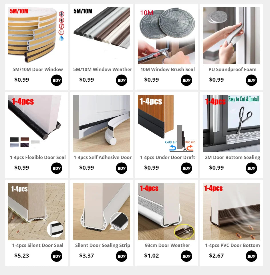5M/10M Door Window Seal Strip DIEP Self-adhesive Acoustic Foam Sealing Strip Tape Insulation Windproof Rubber Weatherstrip