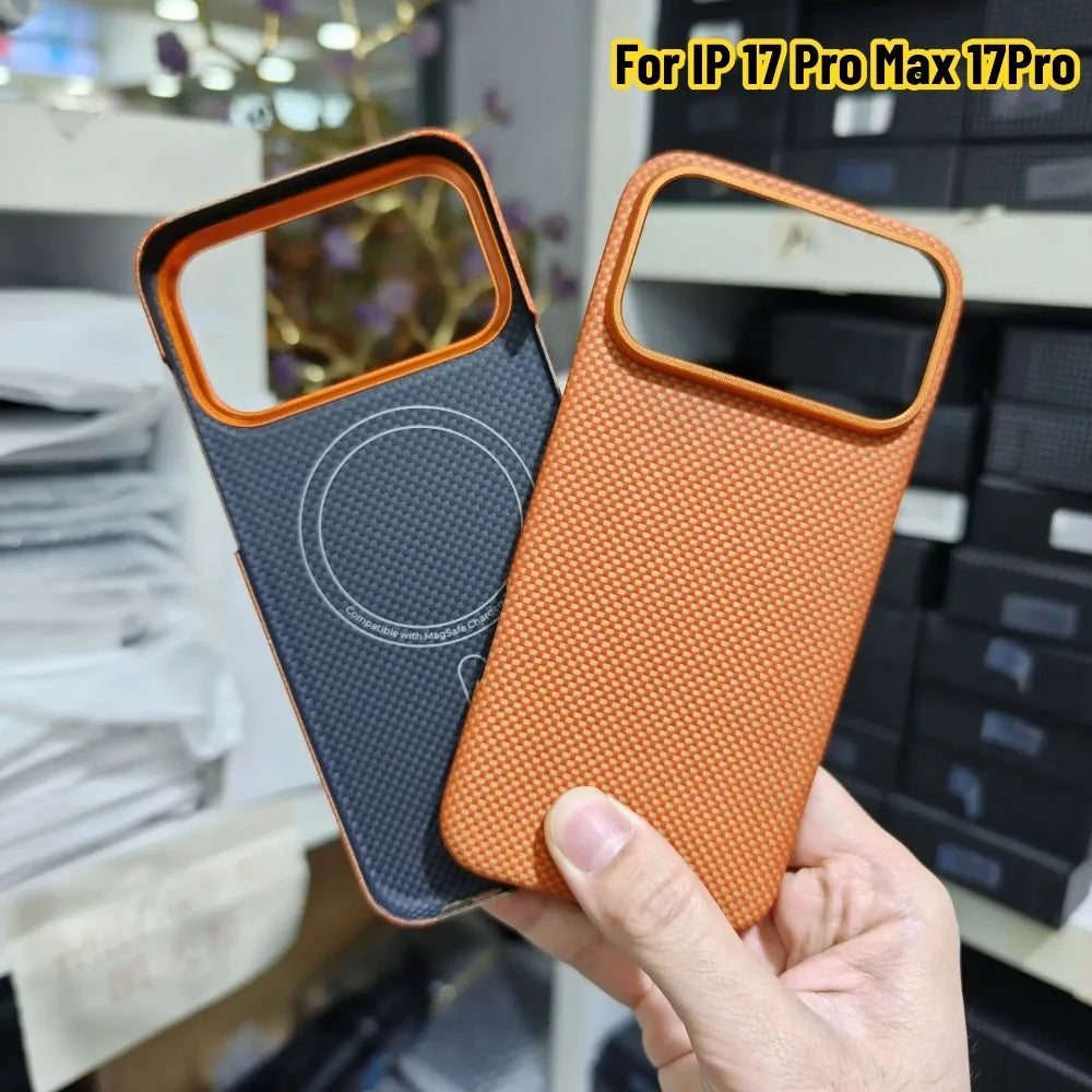 Real Aramid Carbon Fiber Ultra-Thin Phone Case For iPhone 17 Pro Max 17Pro Invisible Magnetic Charging Anti-Drop Protector Cover